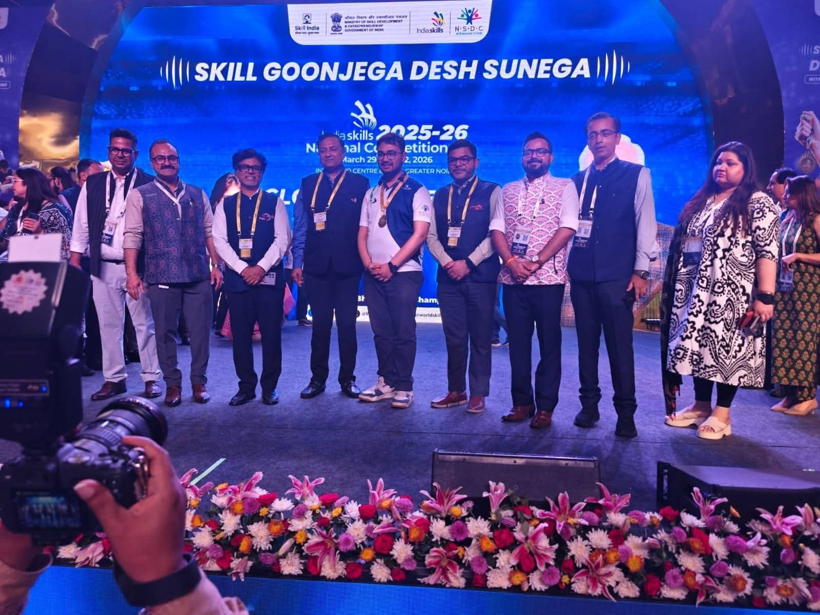 On stage at the IndiaSkills 2026 National Competition closing ceremony with the NSDC leadership
